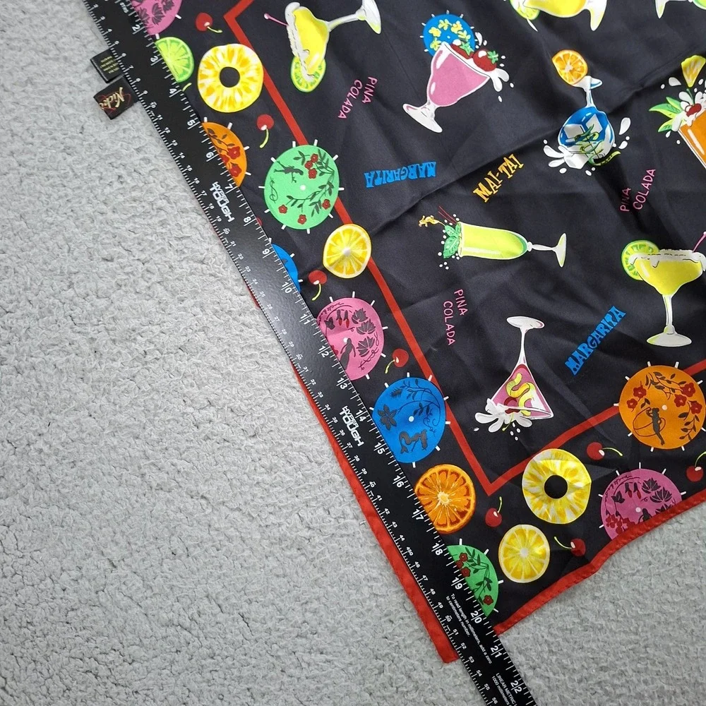 Nick and Nora 100% Silk Scarf Wrap Handkerchief Cocktail Print 21x21 Black Red